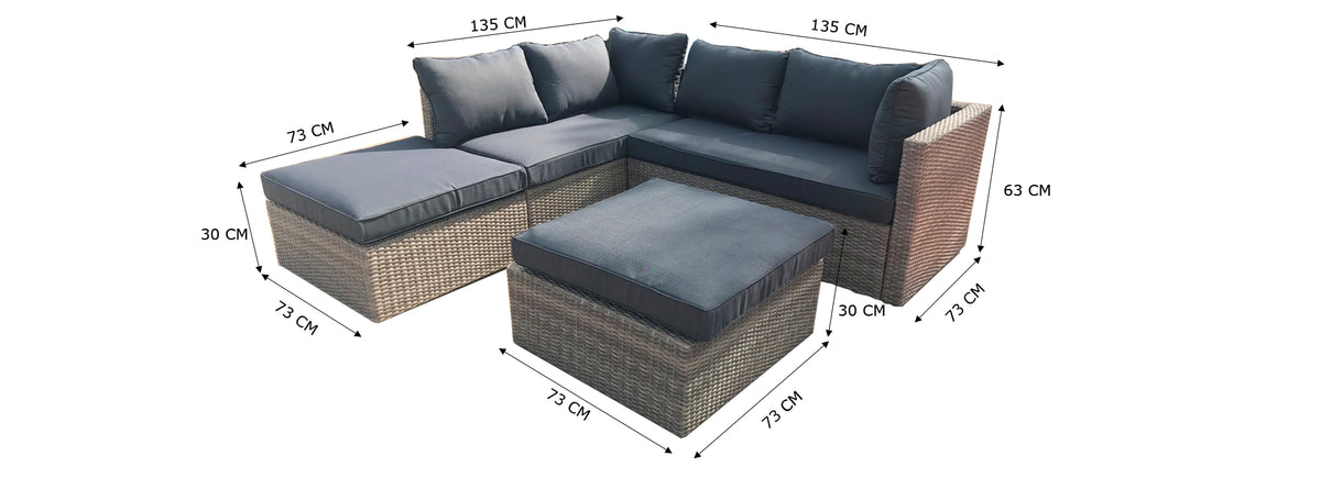 Almadia Modulo Lounge Corner Set - 4 Piece - Natural Kobo Grey