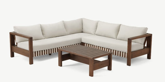 Zambra Lounge Corner Set - 3 Piece - Flat Weave Outdoor Off-white