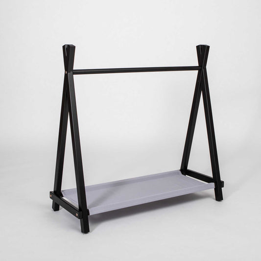 Kids' teepee clothing rack with storage - black & grey