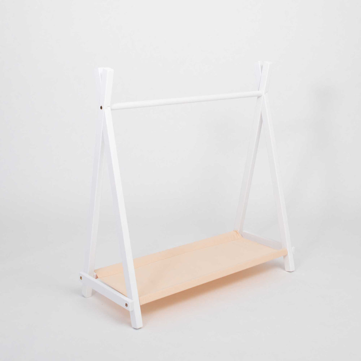 Kids' teepee clothing rack with storage - white & beige