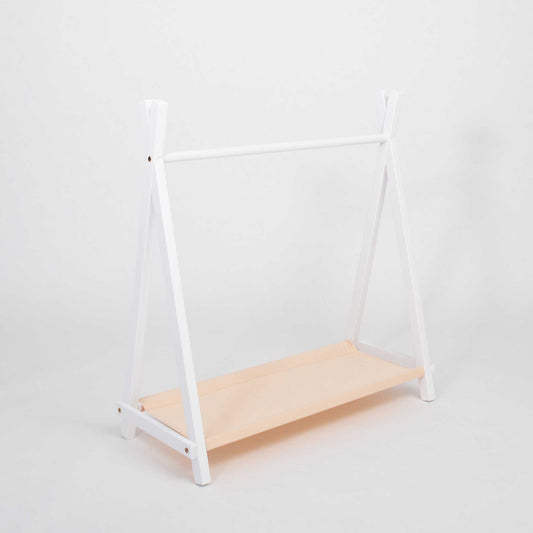 Kids' teepee clothing rack with storage - white & beige