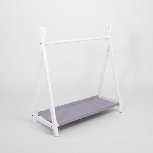 Kids' teepee clothing rack with storage - white & grey