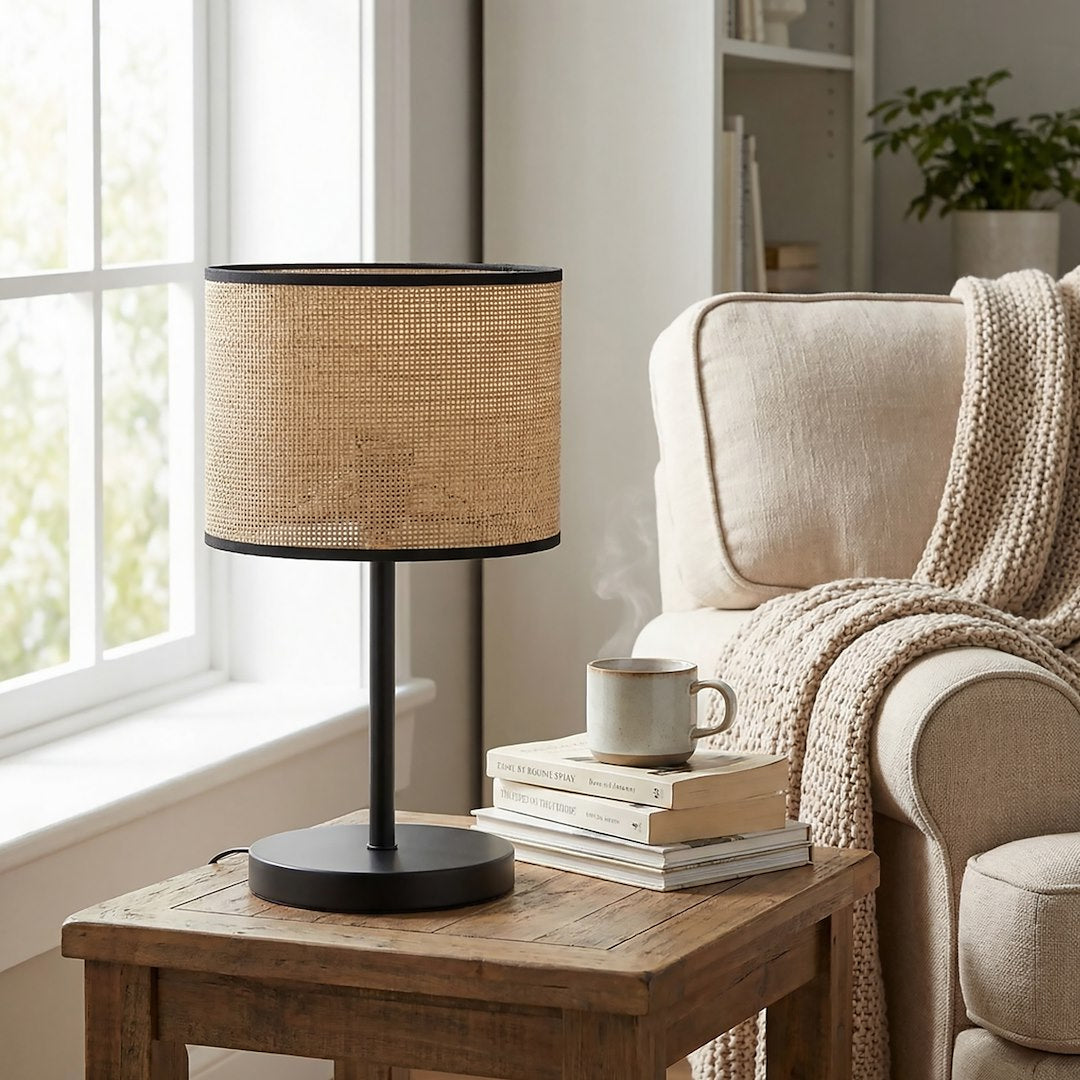 Eco table lamp black/rattan