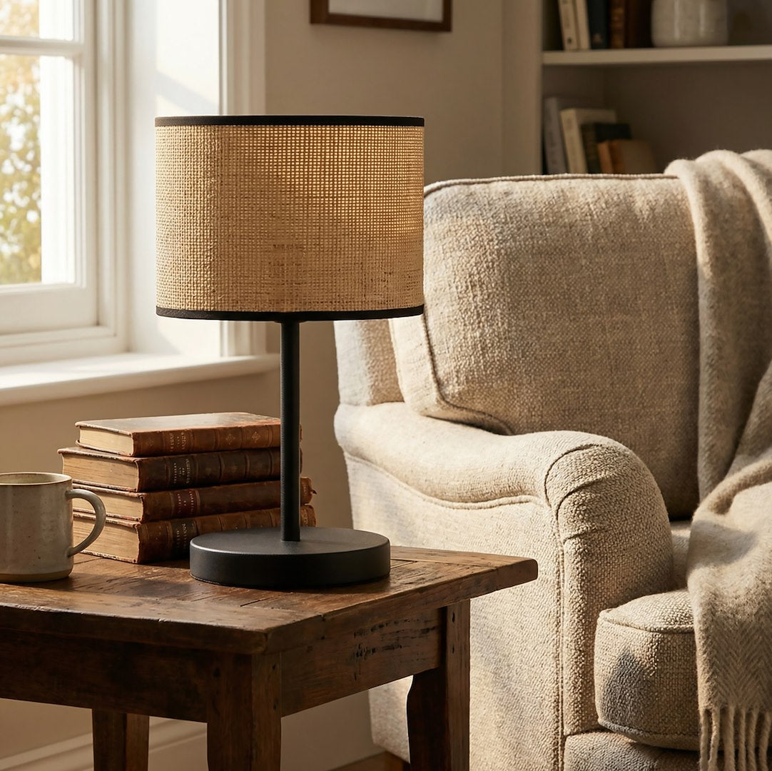 Eco table lamp black/rattan