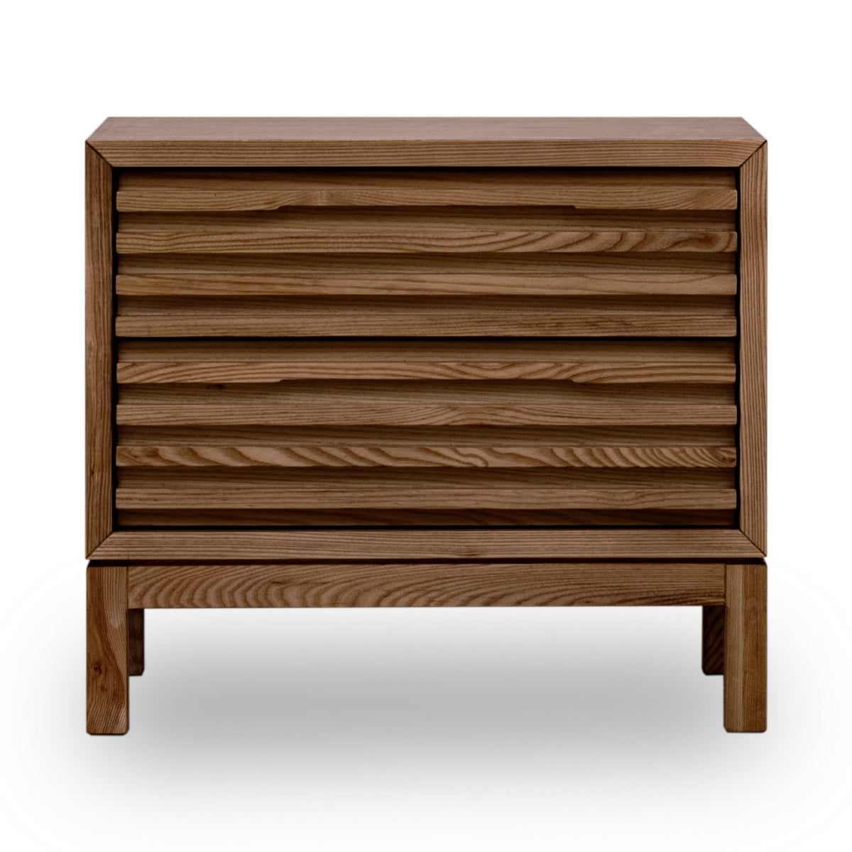 Tanner Nightstand with Two Drawers in Ash Wood, Roux