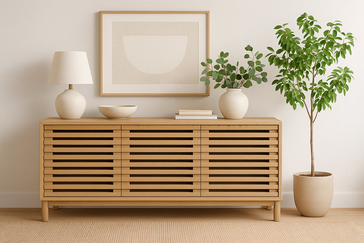 Tanner Three-Door Media Console in Flaxen