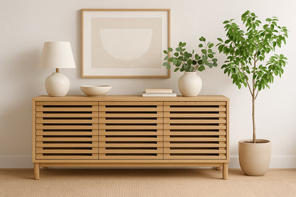 Tanner Three-Door Media Console in Flaxen